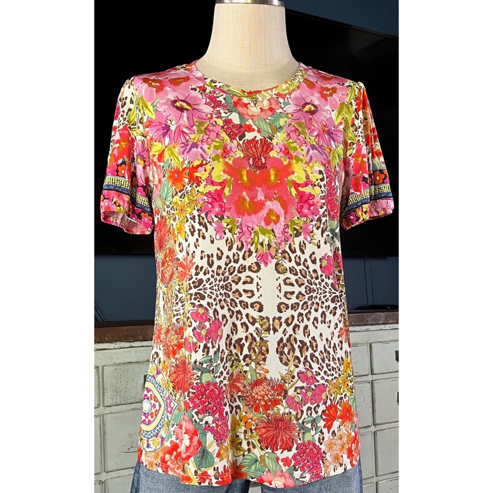 Johnny Was Wild Garden Puff Sleeve Tee T-Shirt M